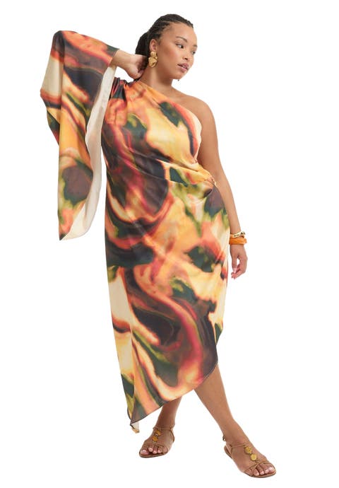 Asymmetrical One-Sleeve Cape Dress (Plus)