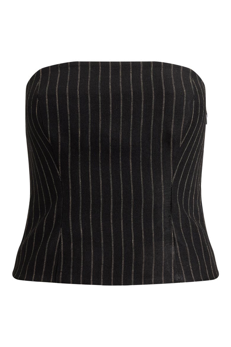 Chalk Stripe Linen Bustier Top, Alternate, color, BLACK/ MULTI