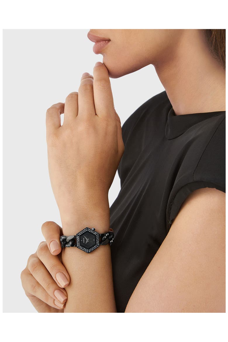 The Hexagon Bracelet Watch, 28mm, Alternate, color, BLACK