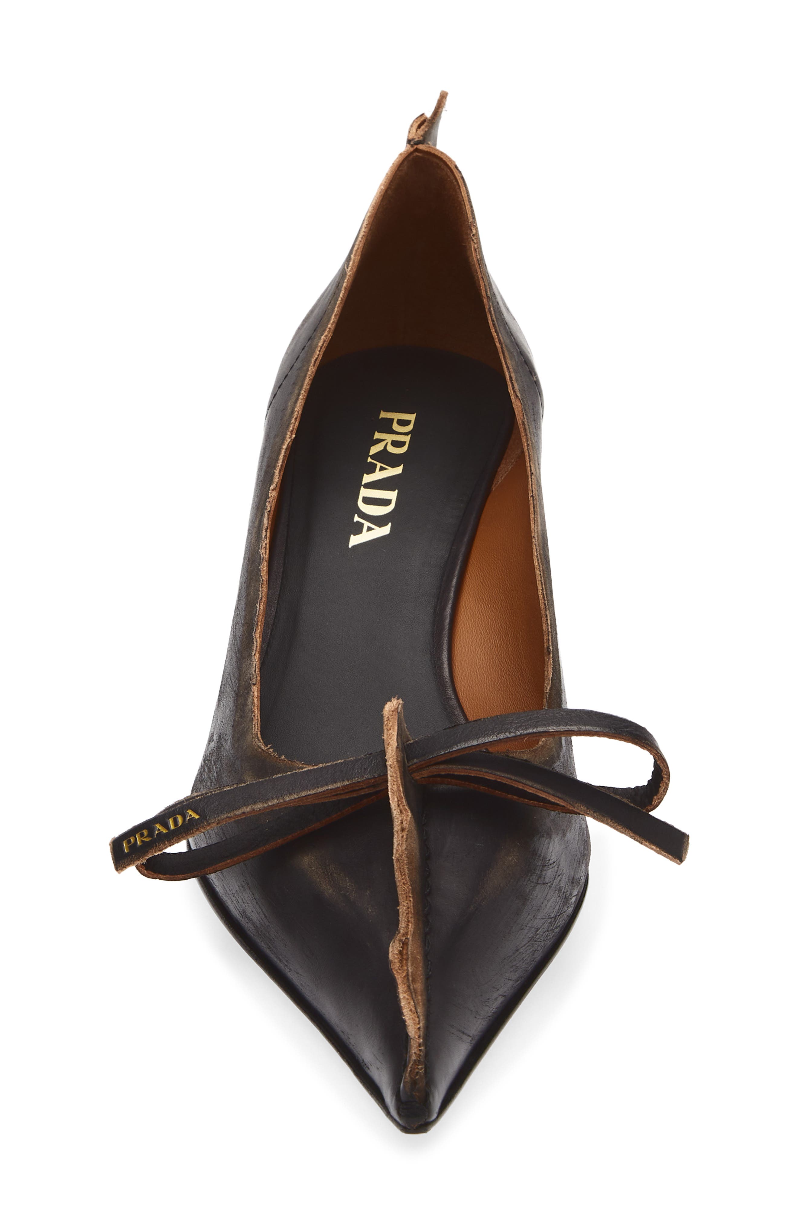 Prada Exposed Seam Kitten Heel Pump, Alternate, color, Nero/ Cuoio