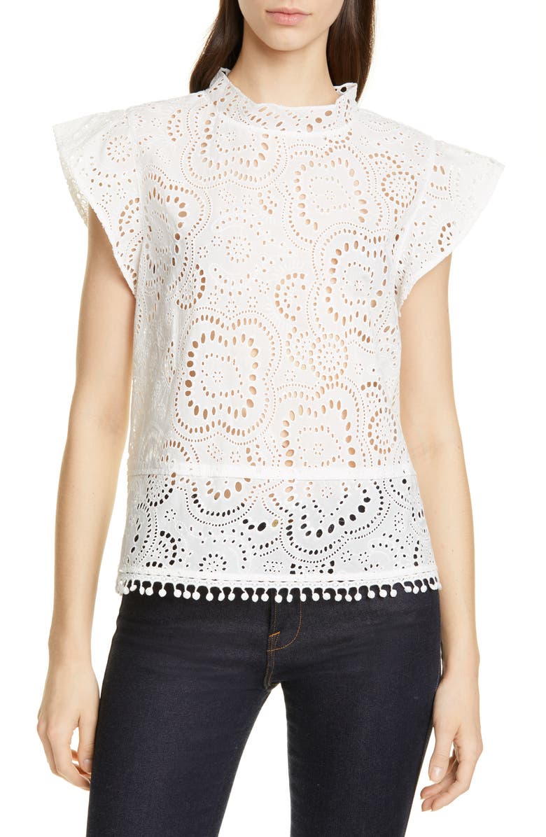 Nordstrom Signature Embroidered Flutter Sleeve Top, Main, color,