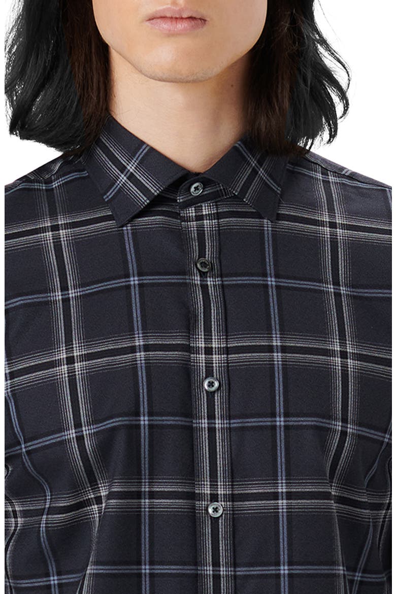 Julian Shaped Fit Plaid Print Stretch Cotton Button-Up Shirt, Alternate, color, GRAPHITE
