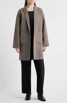 Eileen Fisher Shawl Collar Double Woven Wool Coat