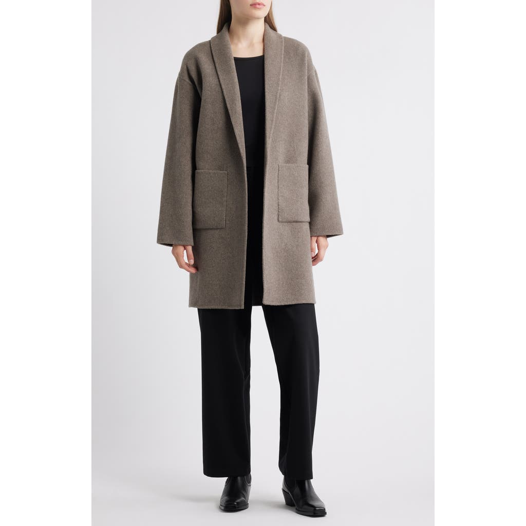 Eileen Fisher Shawl Collar Double Woven Wool Coat