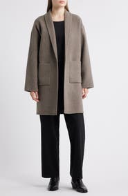 Eileen Fisher Shawl Collar Double Woven Wool Coat