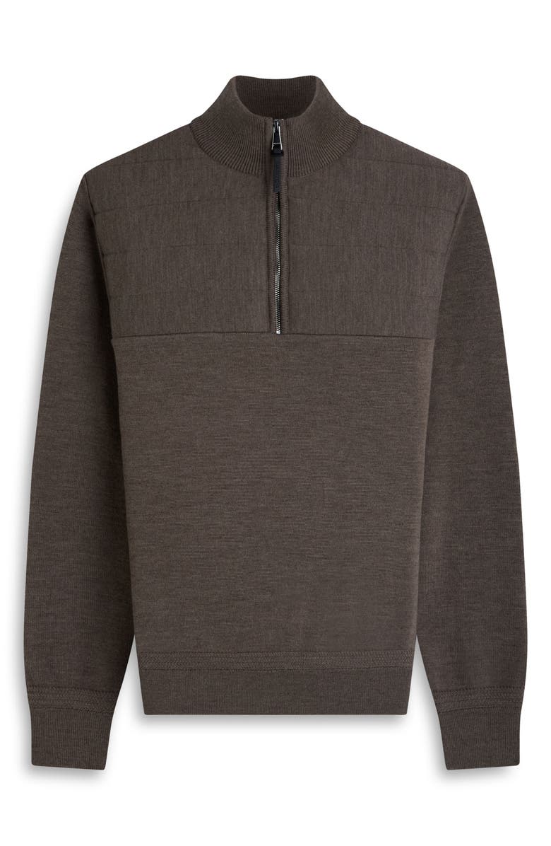 Bugatchi Merino Wool Quarter Zip Polo Sweater, Alternate, color, Walnut