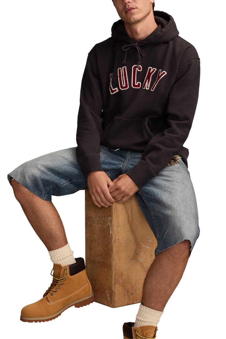 Arch Logo Appliqué Hoodie, Alternate, color, NAVY