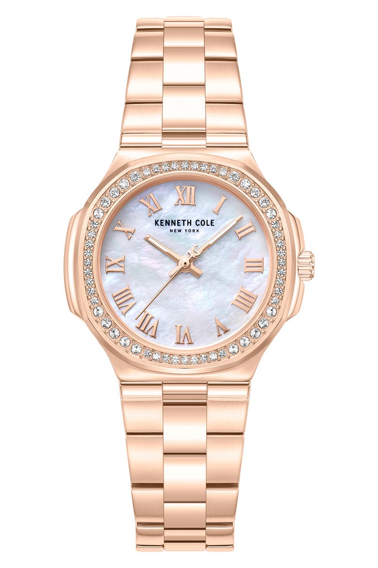 Mother-of-Pearl & Crystal Bracelet Watch, 33mm, Main, color, PINK / ROSE GOLD