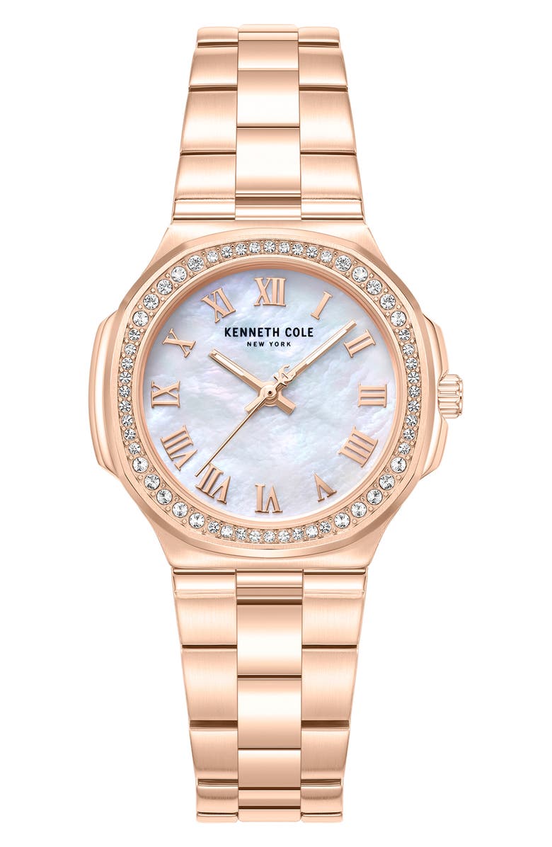 Kenneth Cole New York Mother-of-Pearl & Crystal Bracelet Watch, 33mm, Main, color, Pink / Rose Gold
