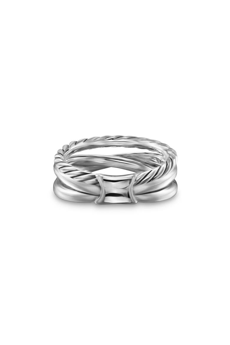 Crossover Three-Row Ring in Sterling Silver with 18K Yellow Gold and Diamonds, 7mm, Alternate, color, STERLING SILVER AND 18K GOLD