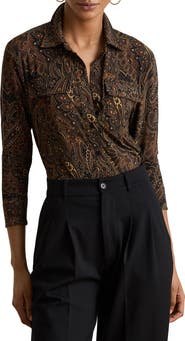 Lauren Ralph Lauren Paisley Stretch Jersey Button-Up Shirt