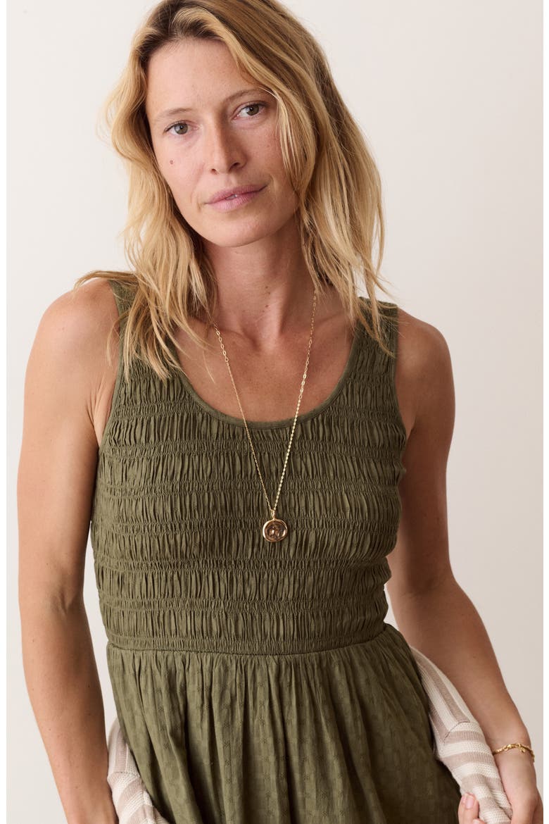 Tessa Smocked Cotton Midi Dress, Alternate, color, OLIVE