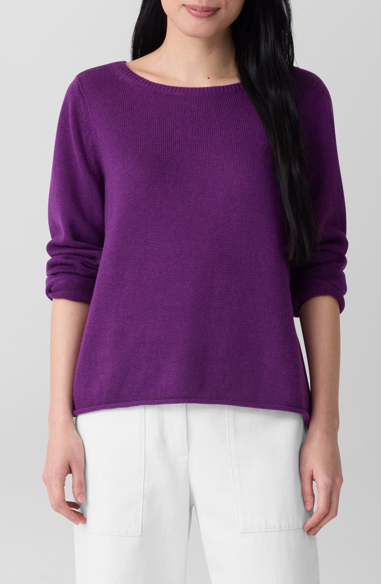 Eileen Fisher Bateau Neck Cotton Blend Sweater, Main, color, Dahlia