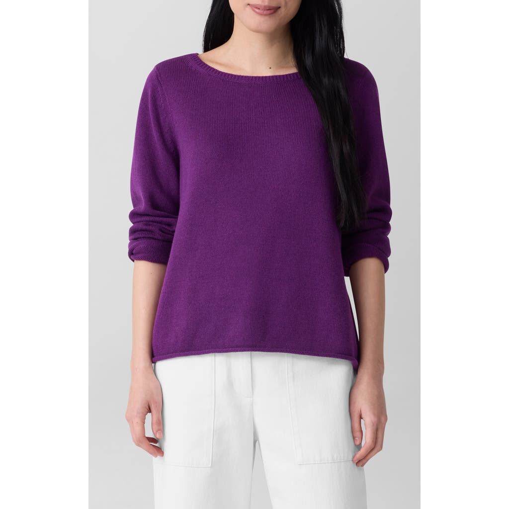 Eileen Fisher Bateau Neck Cotton Blend Sweater In Purple