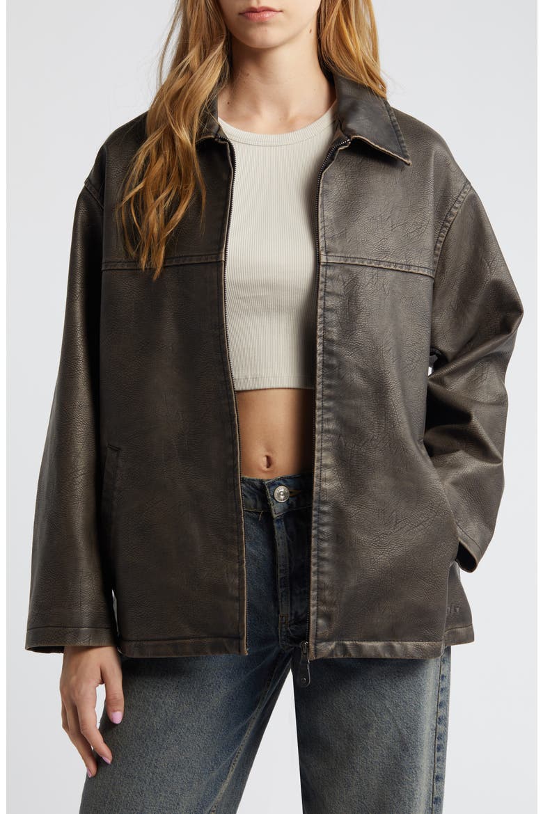 Faux Leather Aviator Jacket, Main, color, CHOC