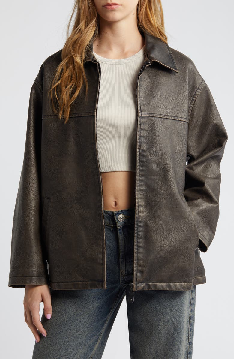 BDG Urban Outfitters Faux Leather Aviator Jacket, Main, color, Choc