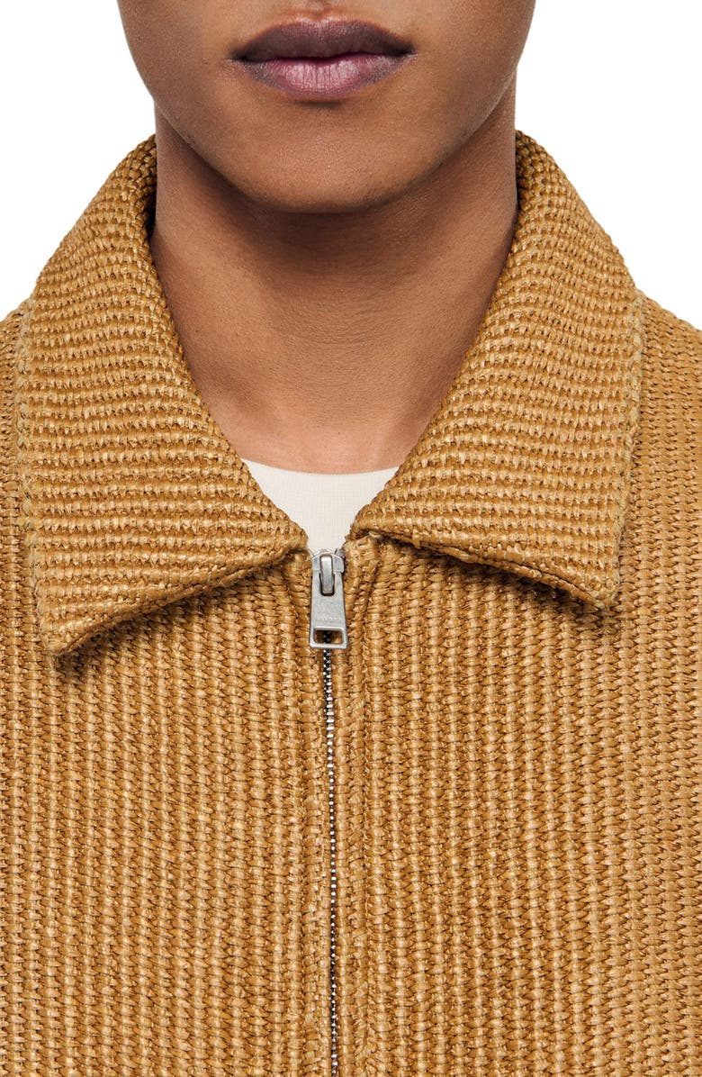 SANDRO Woven raffia jacket, Alternate, color, Camel