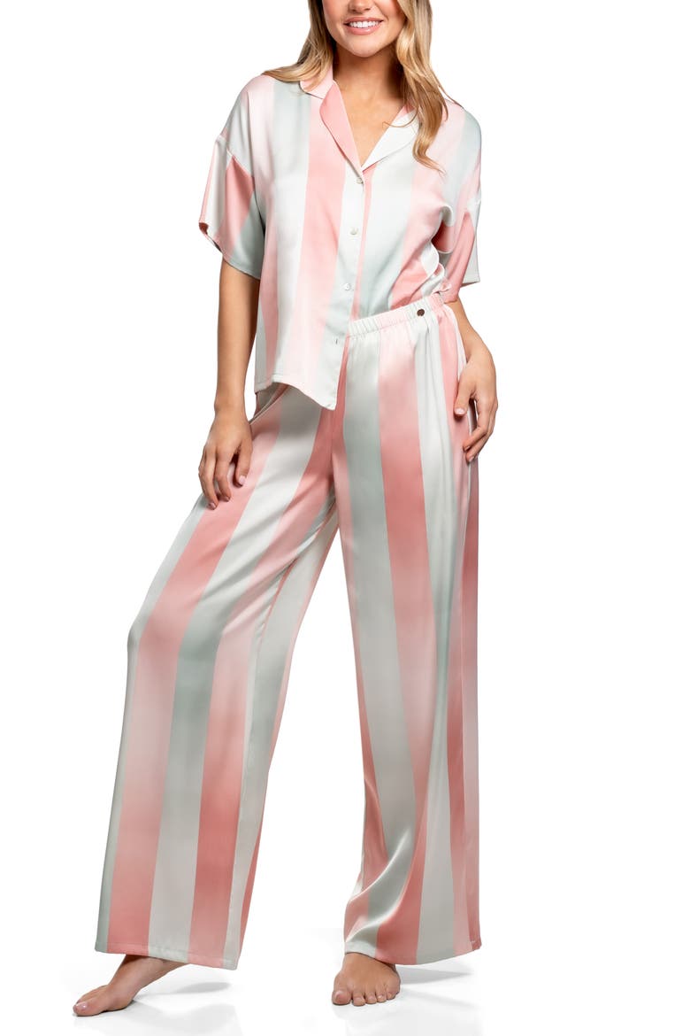 Ombré Stripe Button-Up Top & Pants Pajamas, Alternate, color, MINT