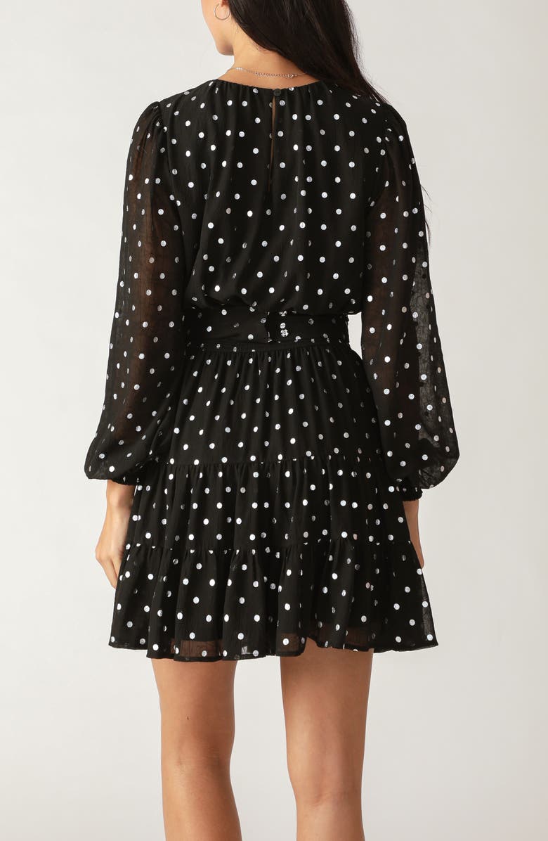 FLYING TOMATO Polka Dot Long Sleeve Belted Minidress, Alternate, color, Black