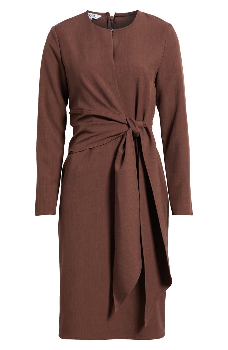 Misook Tie Waist Shift Dress, Alternate, color, Truffle