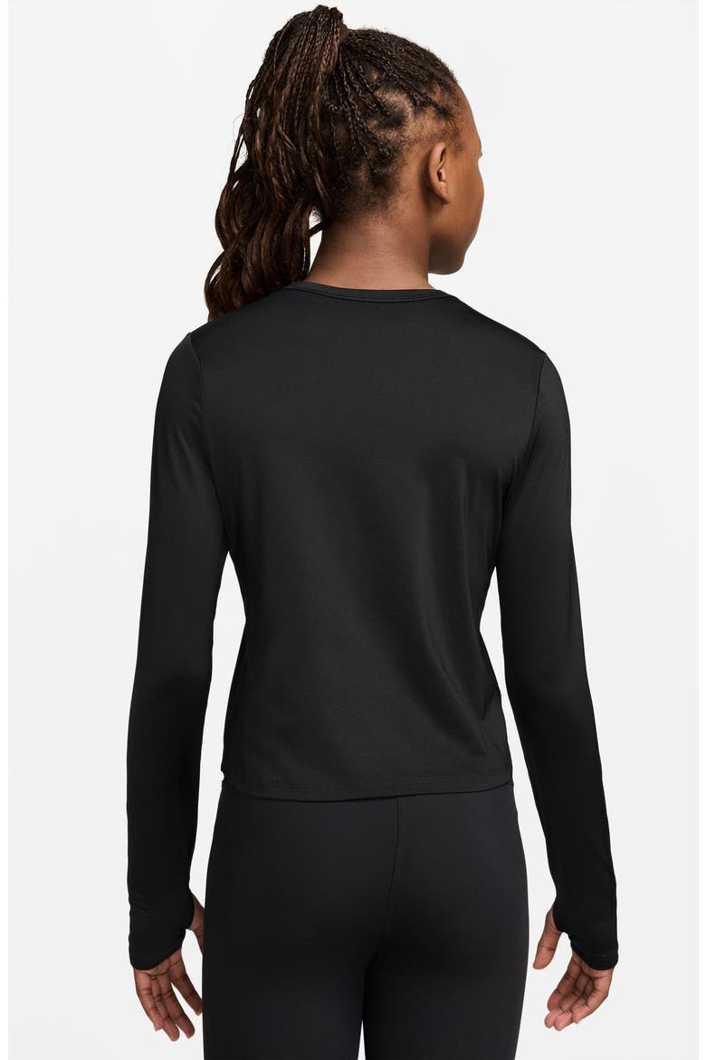 Kids' Dash Logo Dri-FIT Long Sleeve Graphic T-Shirt, Alternate, color, BLACK/ WHITE