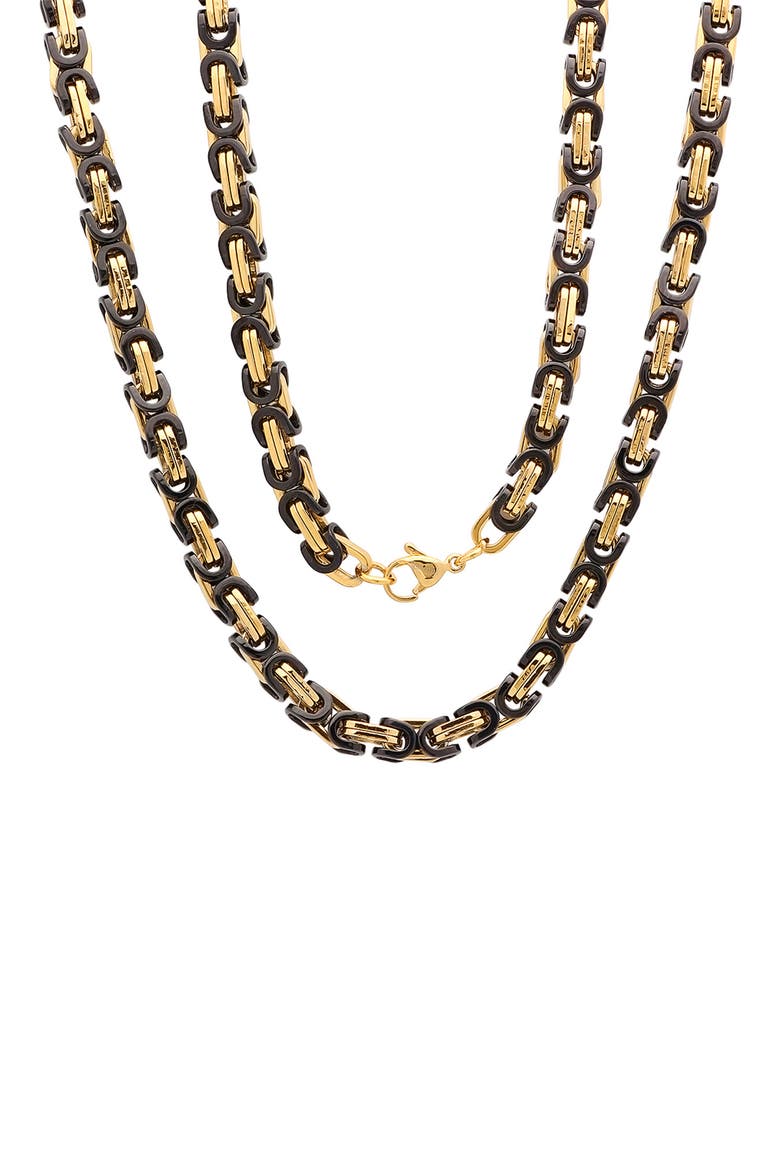Men's Two-Tone 18K Gold Plated Stainless Steel 24" Byzantine Chain Necklace, Main, color, TWO TONE