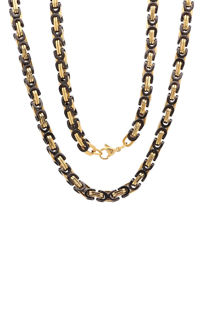 HMY JEWELRY Men's Two-Tone 18K Gold Plated Stainless Steel 24" Byzantine Chain Necklace, Main, color, 