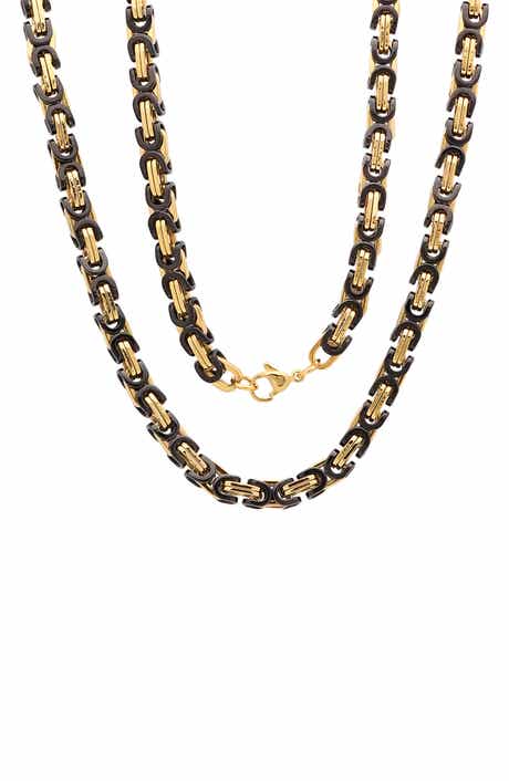 Men's Two-Tone 18K Gold Plated Stainless Steel 24" Byzantine Chain Necklace