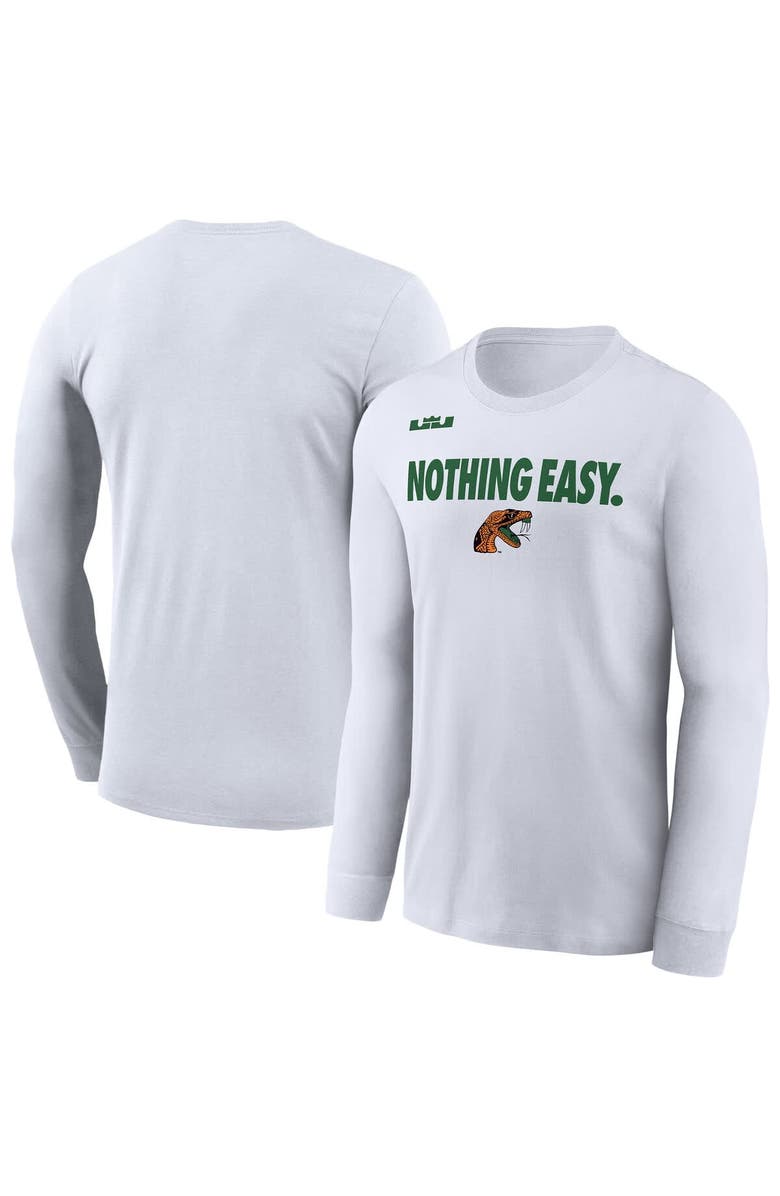 Nike Men's Nike x LeBron James White Florida A&M Rattlers 2025 On-Court Bench Long Sleeve T-Shirt, Main, color, 