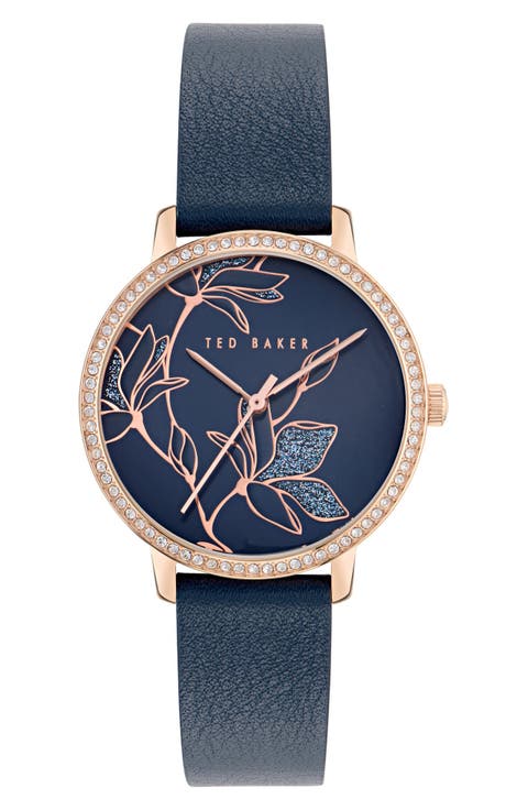Ted Baker Floral Leather Strap Watch, 36mm | Nordstrom