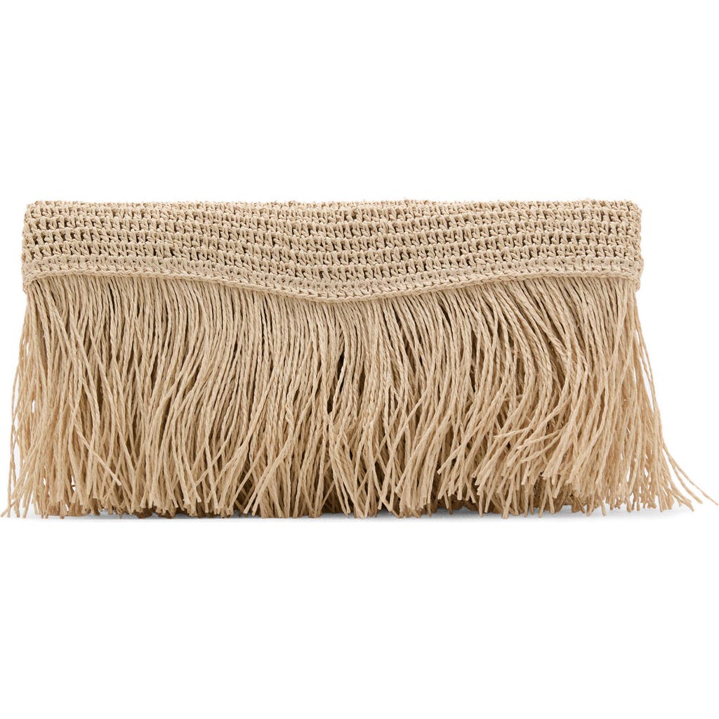 Mango Natural Fiber Envelope Clutch With Fringe