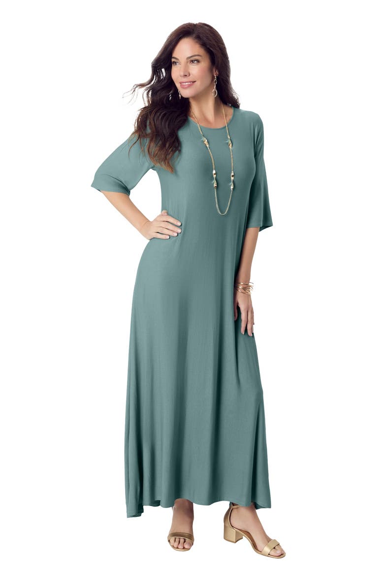 Plus Size Stretch Knit High Low Short Sleeve Maxi Dress, Main, color, COOL SAGE