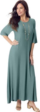 Roaman's Plus Size Stretch Knit High Low Short Sleeve Maxi Dress