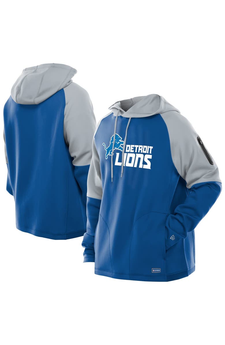 New Era Men's New Era Blue Detroit Lions Combine Authentic Color Block Raglan Pullover Hoodie, Main, color, Blue