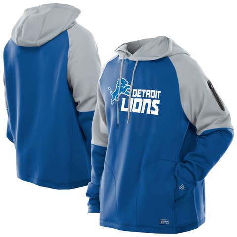 Men's New Era  Blue Detroit Lions Combine Authentic Color Block Raglan Pullover Hoodie