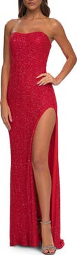 La Femme Beaded Lace Strapless Dress with Modified Sweetheart Neckline