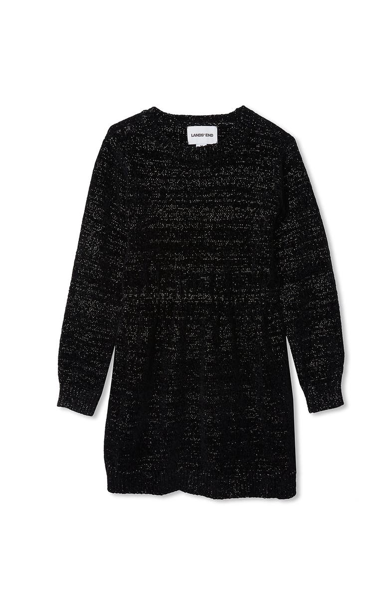 Lands' End Girls Chenille Cinched Waist Sweater Dress, Main, color, Mod Black Glitter