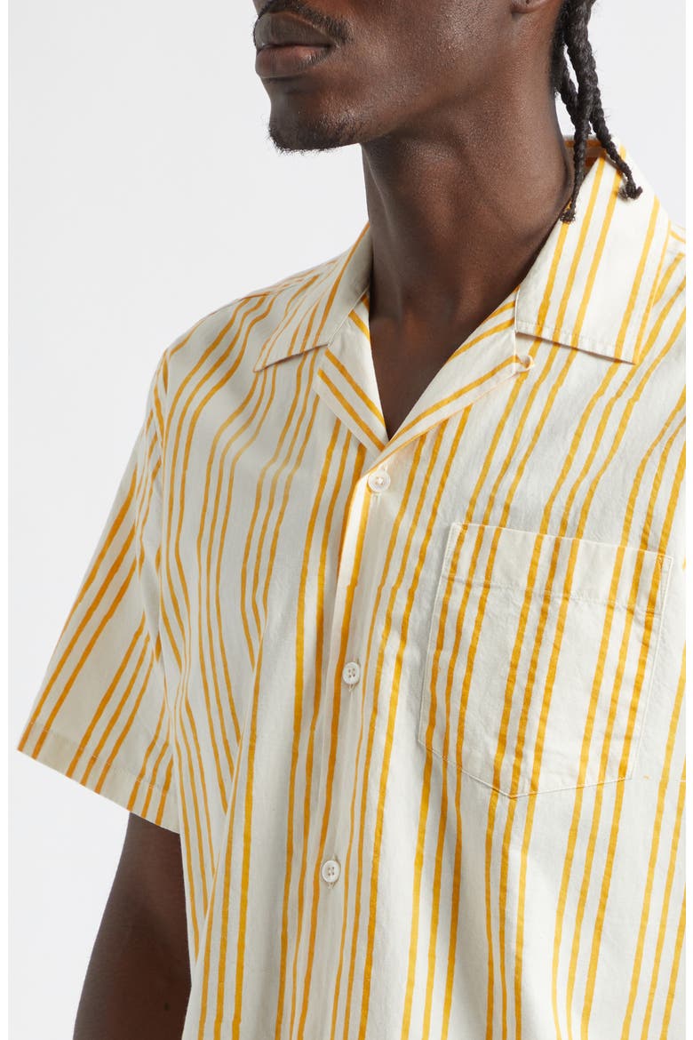 Print Triple Stripe Cotton Camp Shirt, Alternate, color, OFF WHITE/ YELLOW
