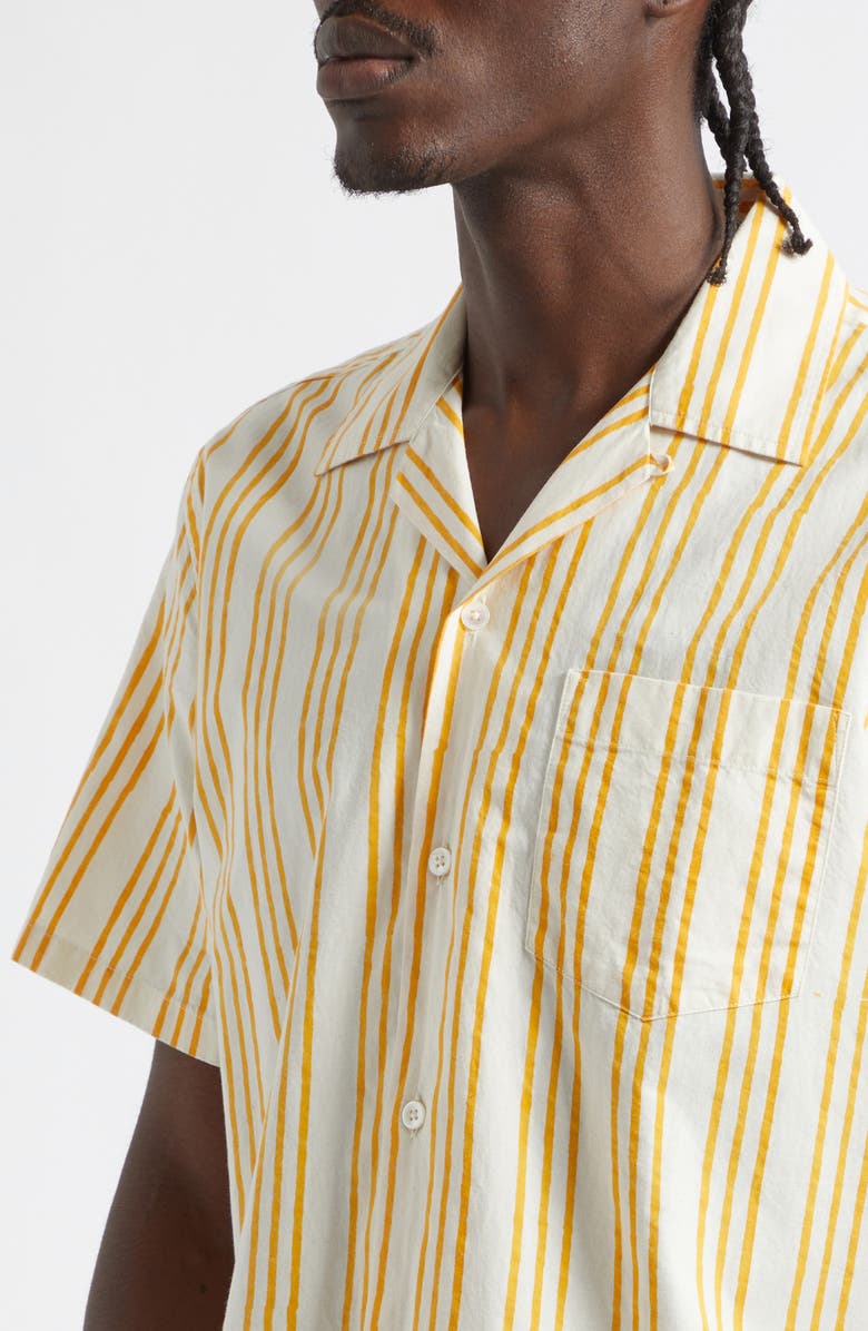 Drake's Print Triple Stripe Cotton Camp Shirt, Alternate, color, Off White/ Yellow
