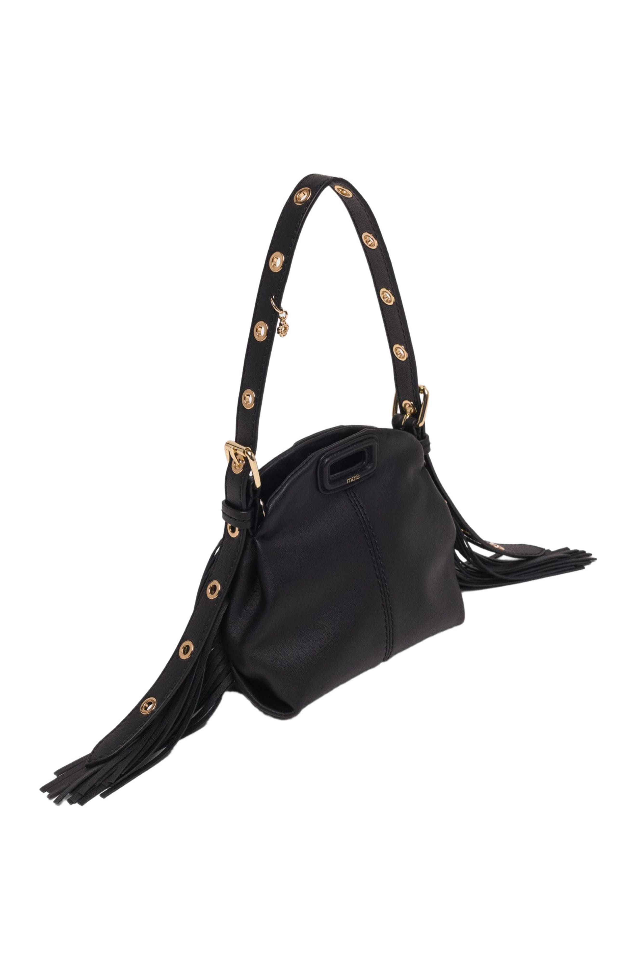 maje Miss M micro leather bag, Alternate, color, Black