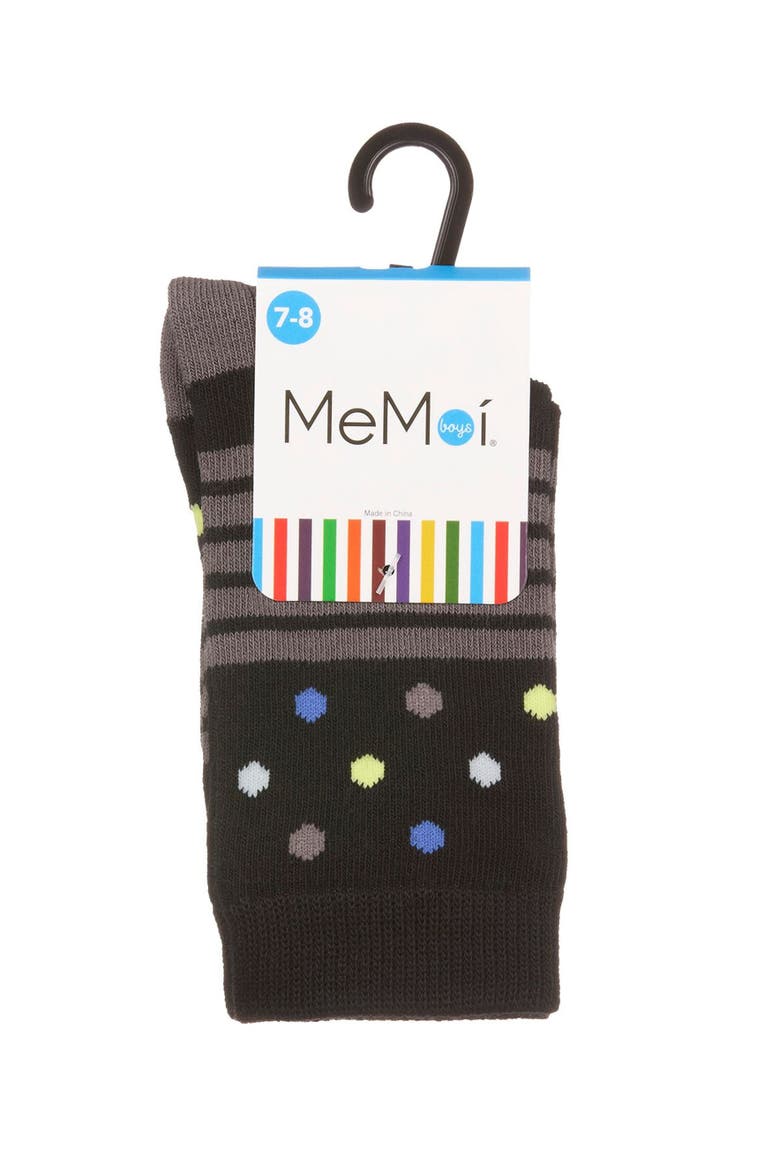 Stripe Dot Combo Crew Sock, Alternate, color, Black