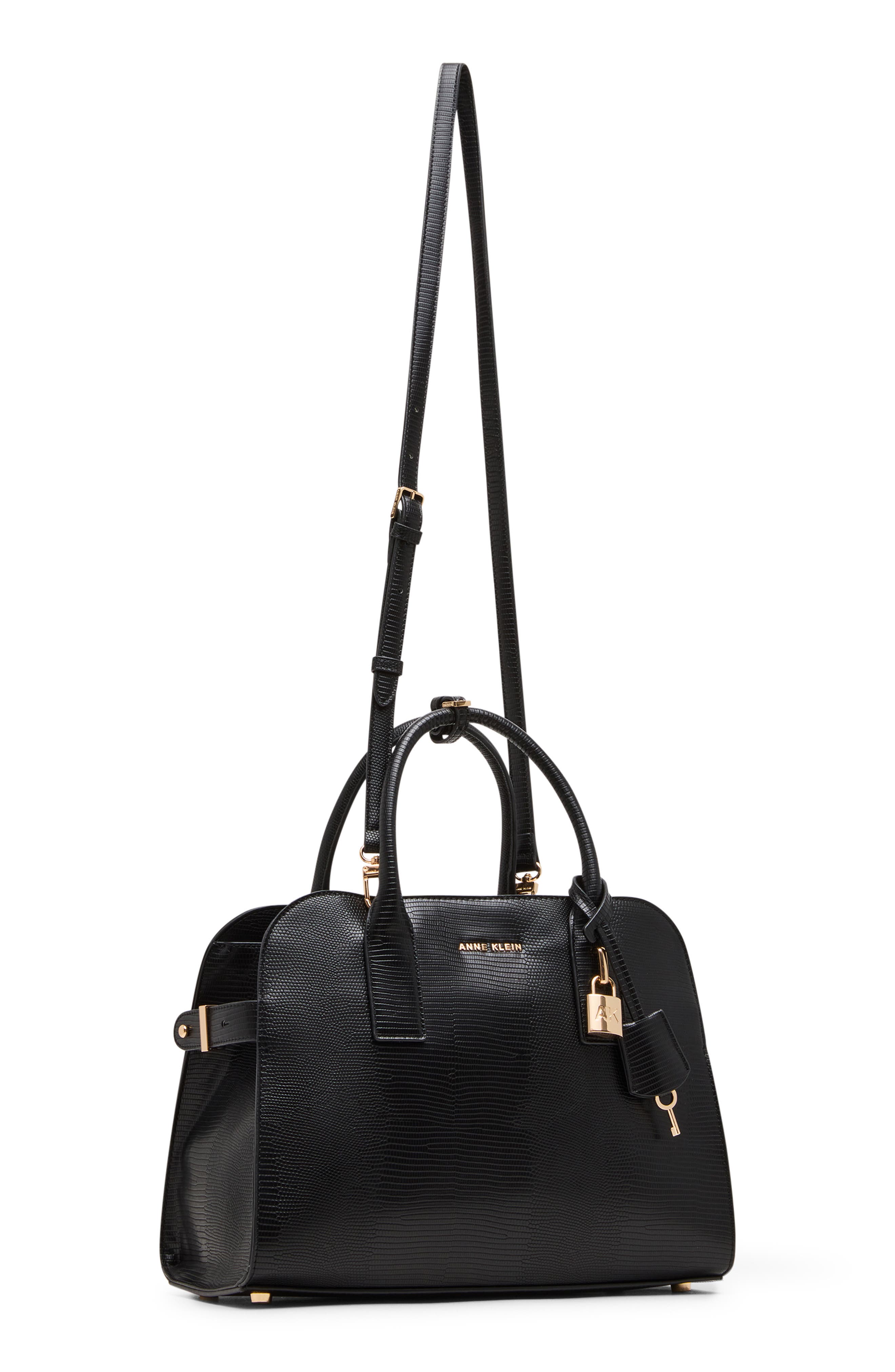 Anne Klein Curved Satchel, Alternate, color, Black