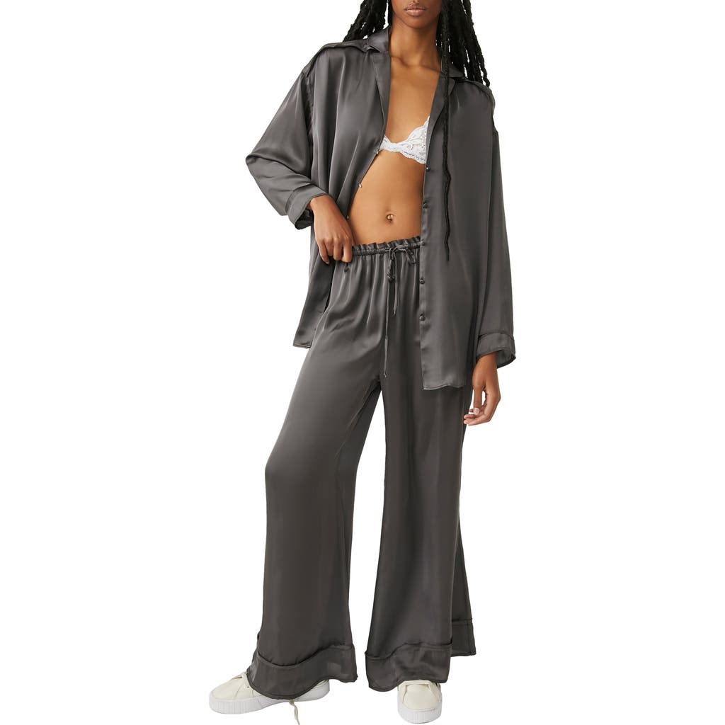 Free People Dreamy Days Solid Pajama Set In Washed Black In Black