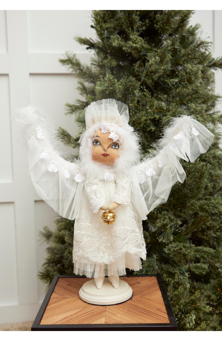 Gallerie II Lizette Angel Joe Spencer Gathered Traditions Christmas Art Doll Figure On Stand, Alternate, color, White