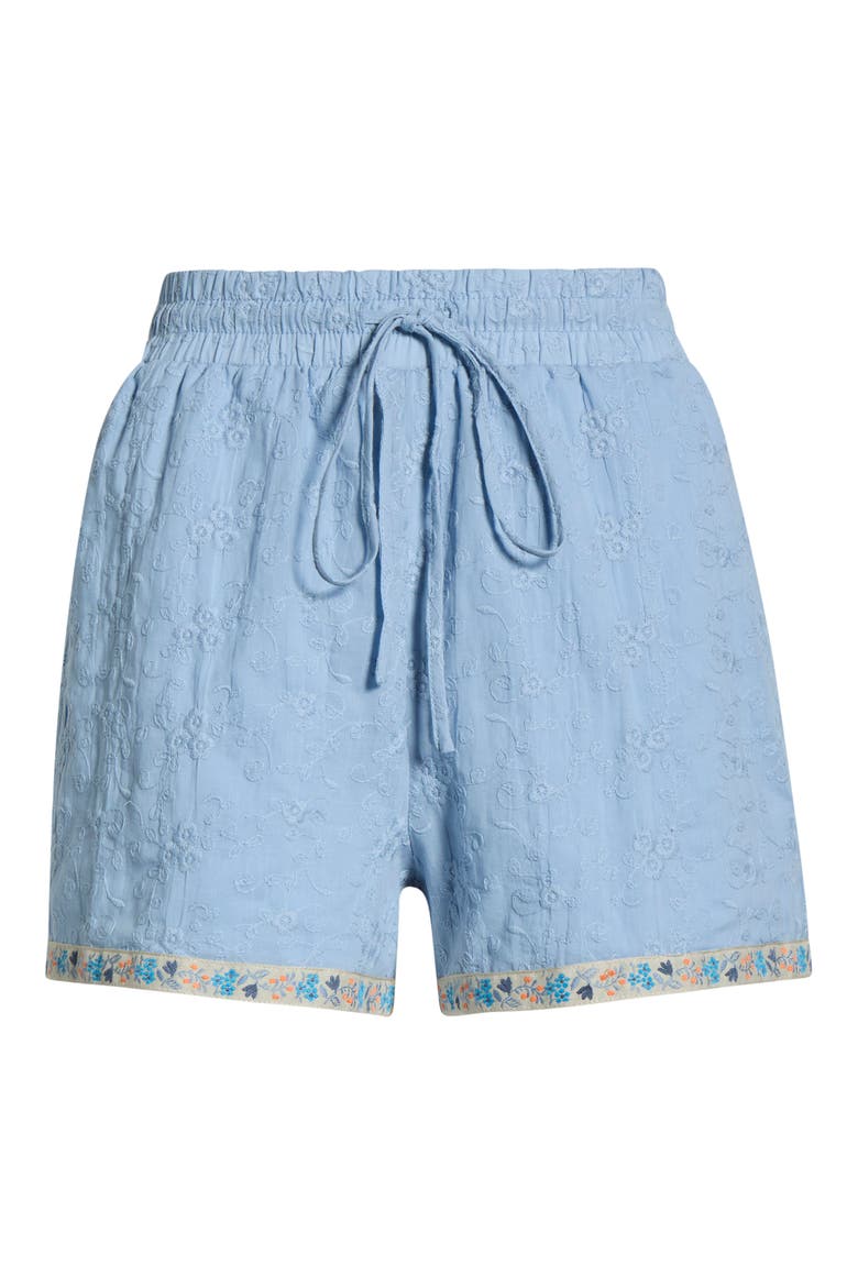 Marcy Embroidered Cotton High Waisted Shorts, Alternate, color, LT-BLUE