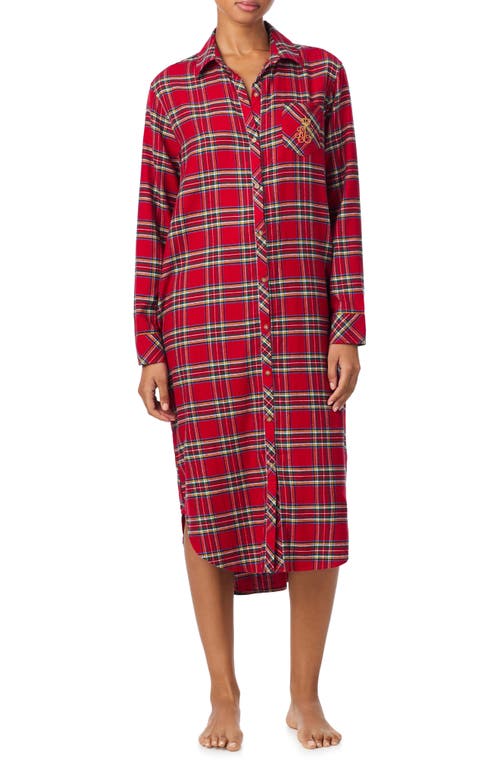 Ralph Lauren Lauren  Plaid Print Sleepshirt In Red