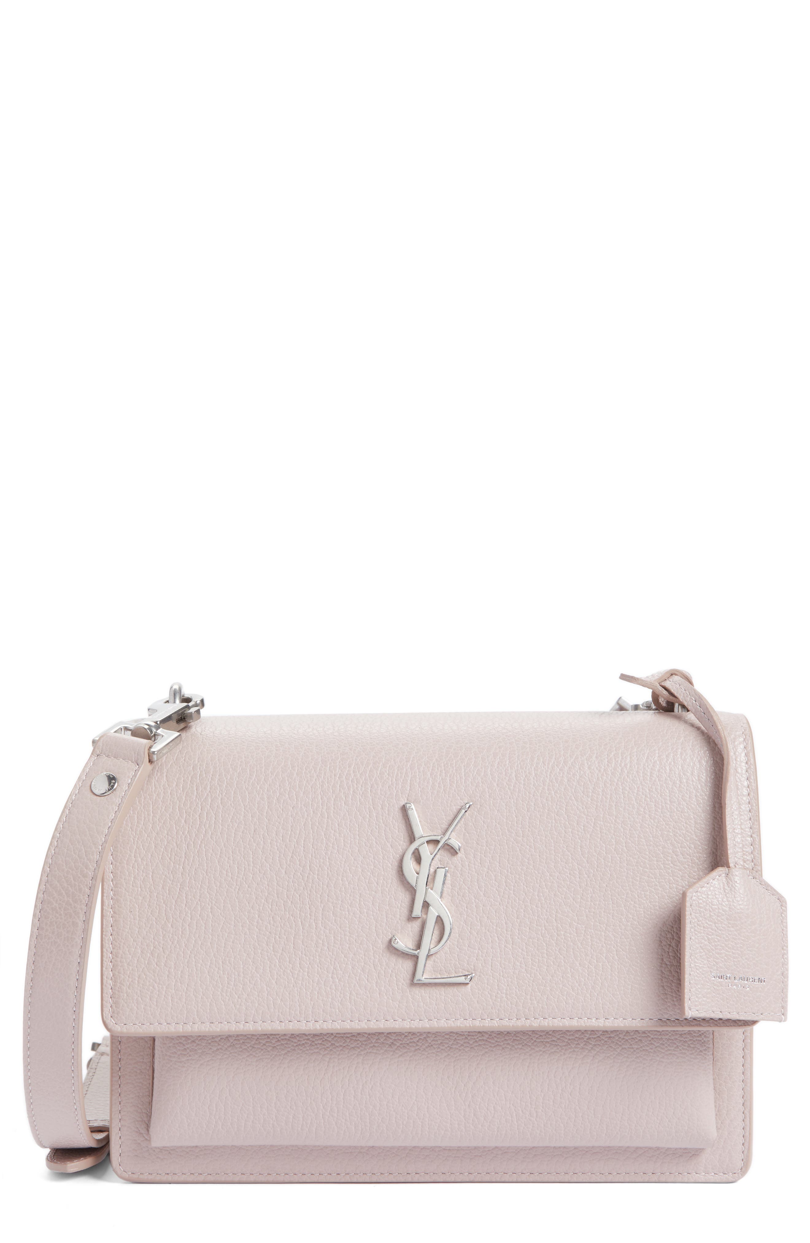 Saint Laurent Medium Sunset Grained Leather Shoulder Bag, Main, color, Rose Poudre