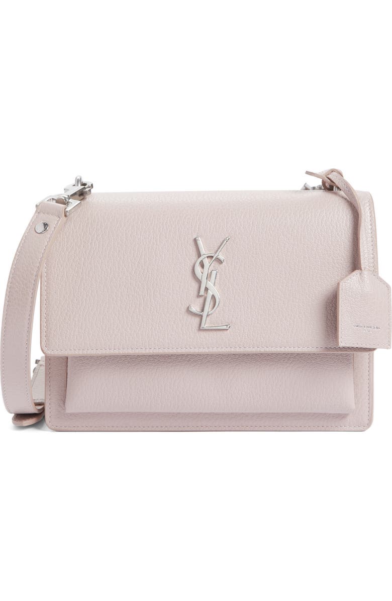 Saint Laurent Medium Sunset Grained Leather Shoulder Bag, Main, color, Rose Poudre