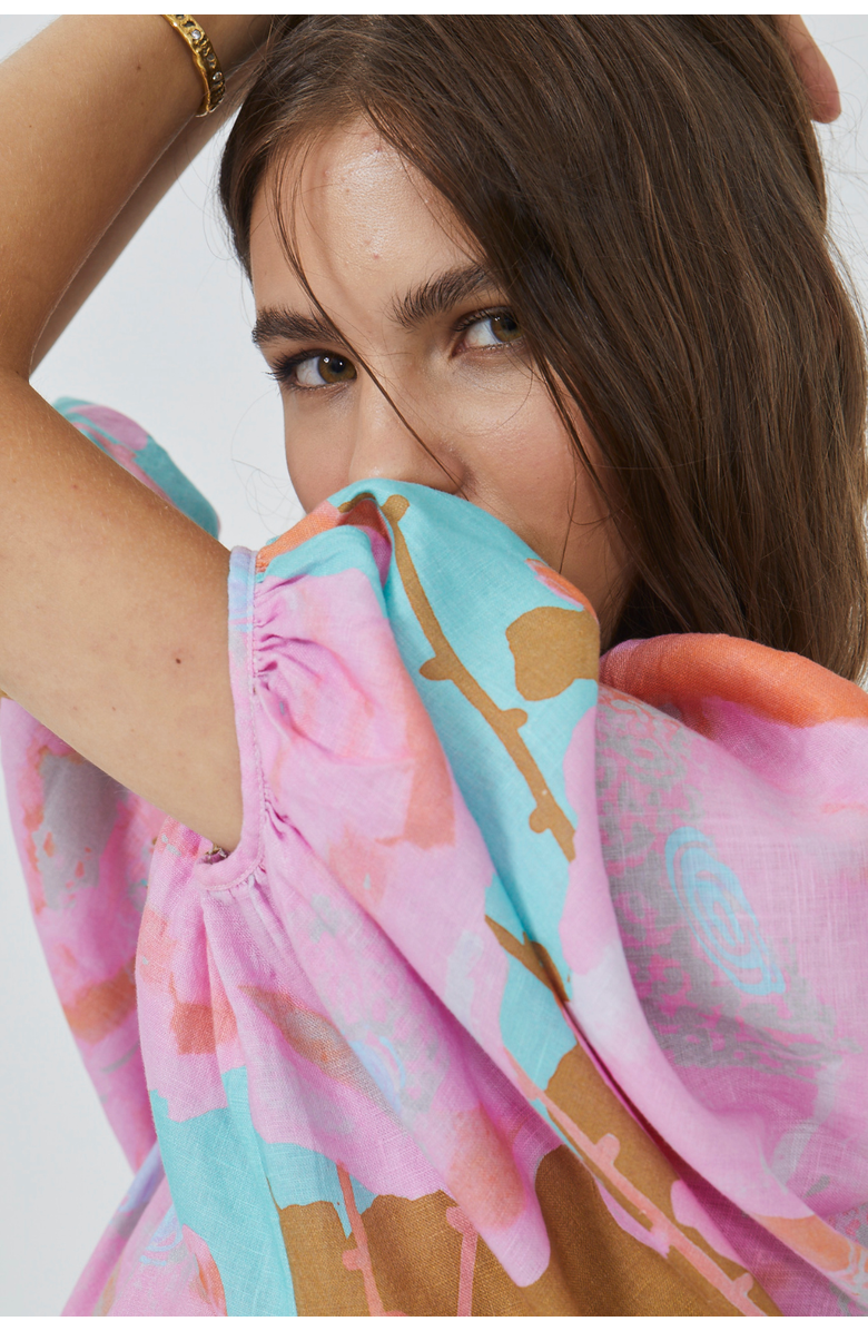 LANHTROPY Bubble Linen Shirt, Alternate, color, Aquarela