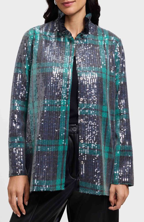 Foxcroft Carolina Plaid Sequin Shirt Jacket In Multi